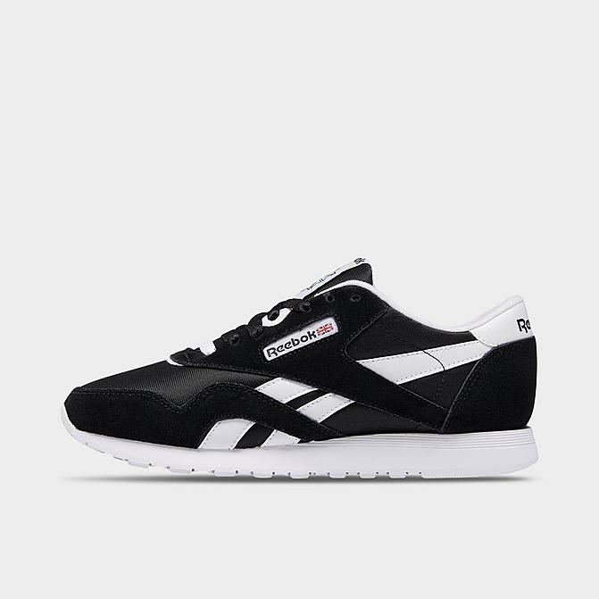 Right view of Women's Reebok Classic Nylon Slim Casual Shoes in Black/Black/White Click to zoom