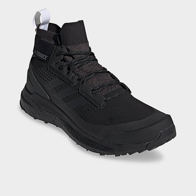 Three Quarter view of Men's adidas Terrex Free Hiker GORE-TEX Hiking Shoes in Black/Carbon/White Click to zoom