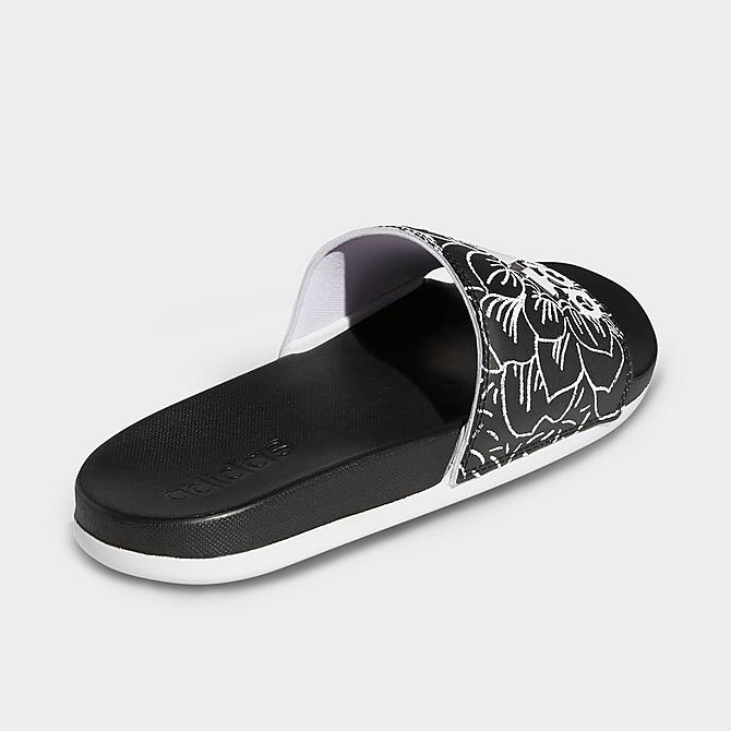 Left view of Women's adidas Adilette Comfort Slide Sandals in Core Black/Cloud White/Purple Tint Click to zoom