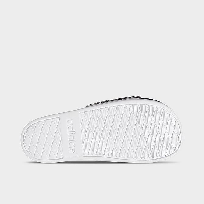 Bottom view of Women's adidas Adilette Comfort Slide Sandals in Core Black/Cloud White/Purple Tint Click to zoom