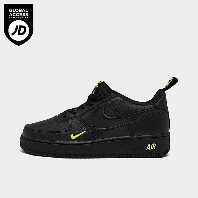 Nike Big Kids' Air Force 1 LV8 Glow Swoosh Casual Shoes in Black/Black Size 7.0 | Leather