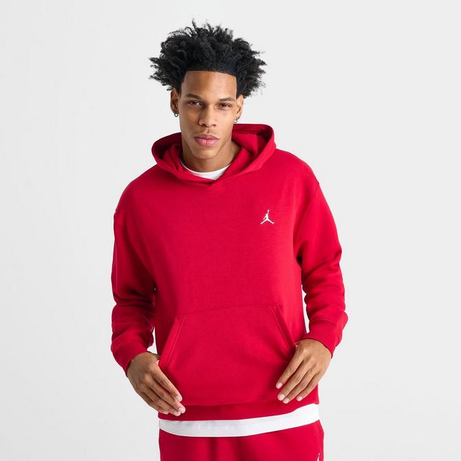[angle] view of Men's Jordan Brooklyn Fleece Pullover Hoodie in Gym Red/White Click to zoom