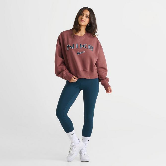[angle] view of Women's Nike Sportswear Phoenix Fleece Over-Oversized Crewneck Sweatshirt in Red Sepia/Platinum Violet/Armory Navy Click to zoom