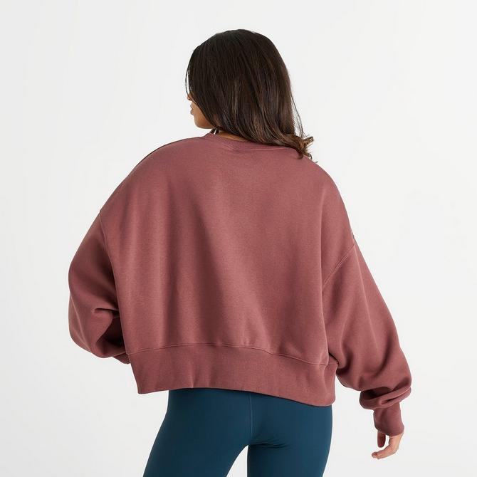 [angle] view of Women's Nike Sportswear Phoenix Fleece Over-Oversized Crewneck Sweatshirt in Red Sepia/Platinum Violet/Armory Navy Click to zoom