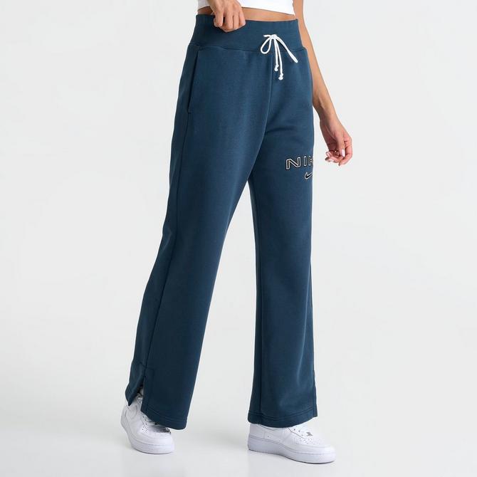 [angle] view of Women's Nike Sportswear Phoenix Fleece High-Waisted Wide-Leg Logo Pants in Jade Horizon Click to zoom