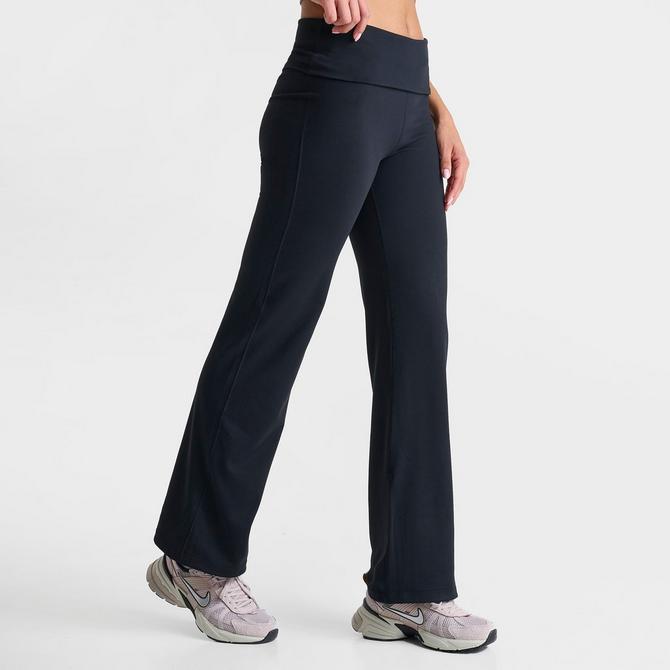 [angle] view of Women's Nike One Dri-FIT High-Waisted Fold-Over Flare Leggings in Black Click to zoom