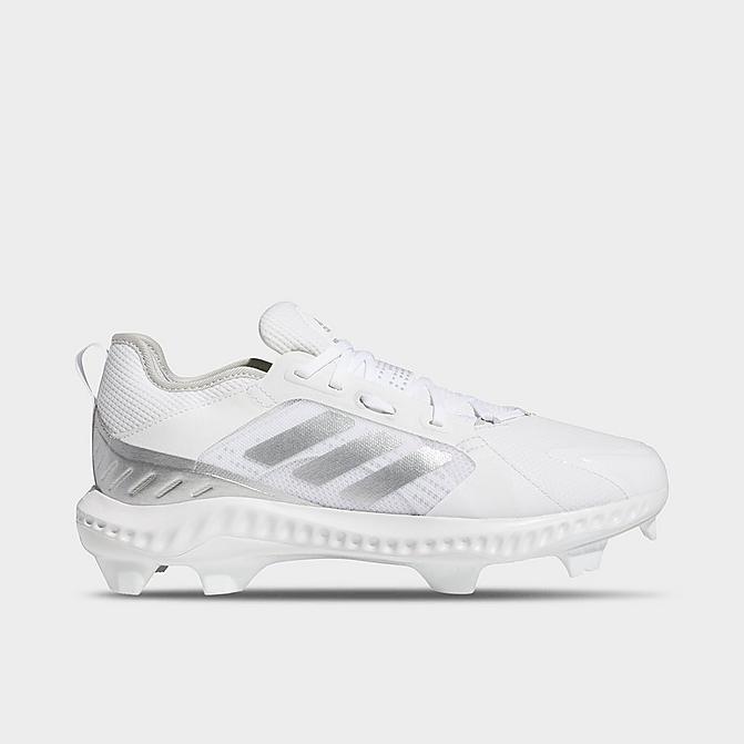 Right view of Women's adidas PureHustle TPU Softball Cleats in White/Silver Metallic/Grey One Click to zoom