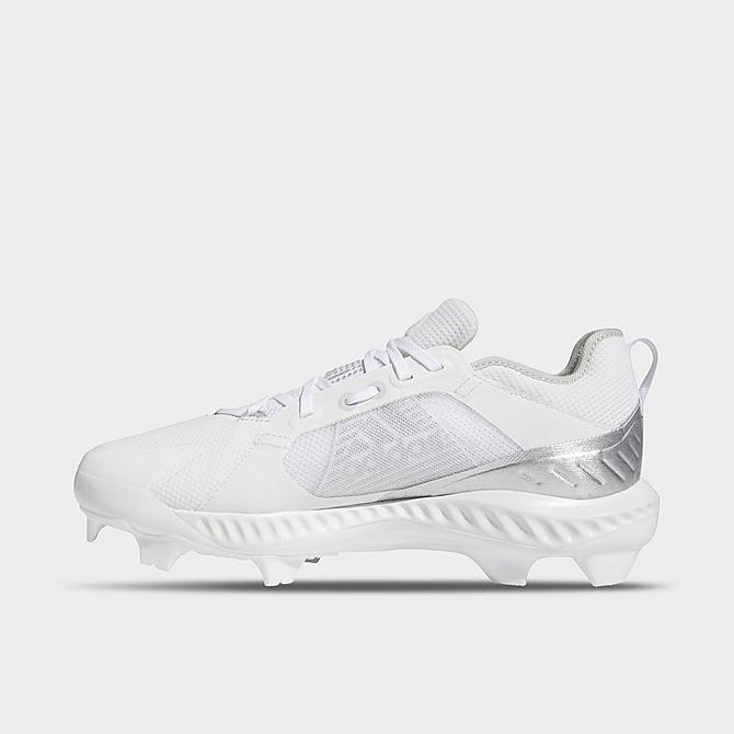 Front view of Women's adidas PureHustle TPU Softball Cleats in White/Silver Metallic/Grey One Click to zoom