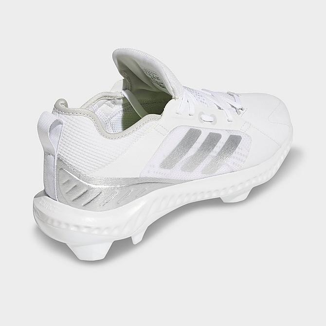 Left view of Women's adidas PureHustle TPU Softball Cleats in White/Silver Metallic/Grey One Click to zoom