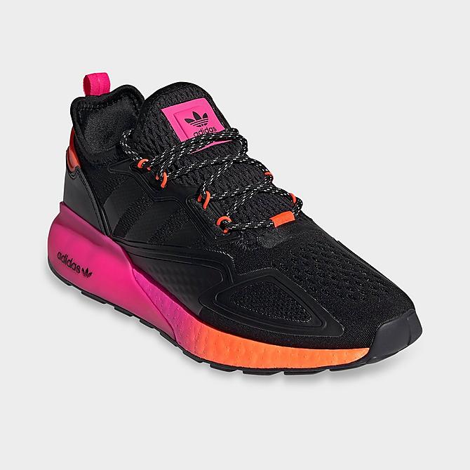 Three Quarter view of Men's adidas Originals ZX 2K BOOST Running Shoes in Core Black/Core Black/Solar Red Click to zoom