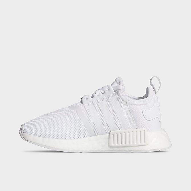 Front view of Little Kids' adidas Originals NMD R1 Casual Shoes in Cloud White/Cloud White Click to zoom