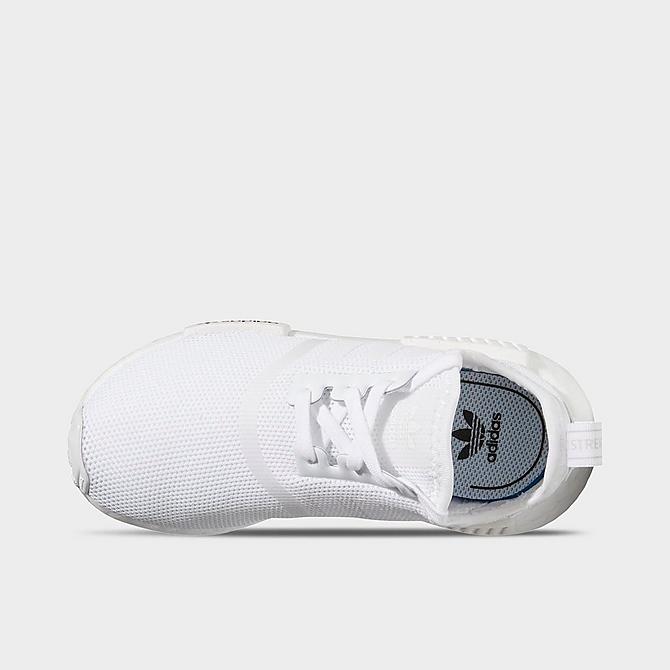 Back view of Little Kids' adidas Originals NMD R1 Casual Shoes in Cloud White/Cloud White Click to zoom