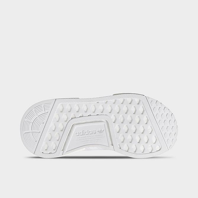 Bottom view of Little Kids' adidas Originals NMD R1 Casual Shoes in Cloud White/Cloud White Click to zoom