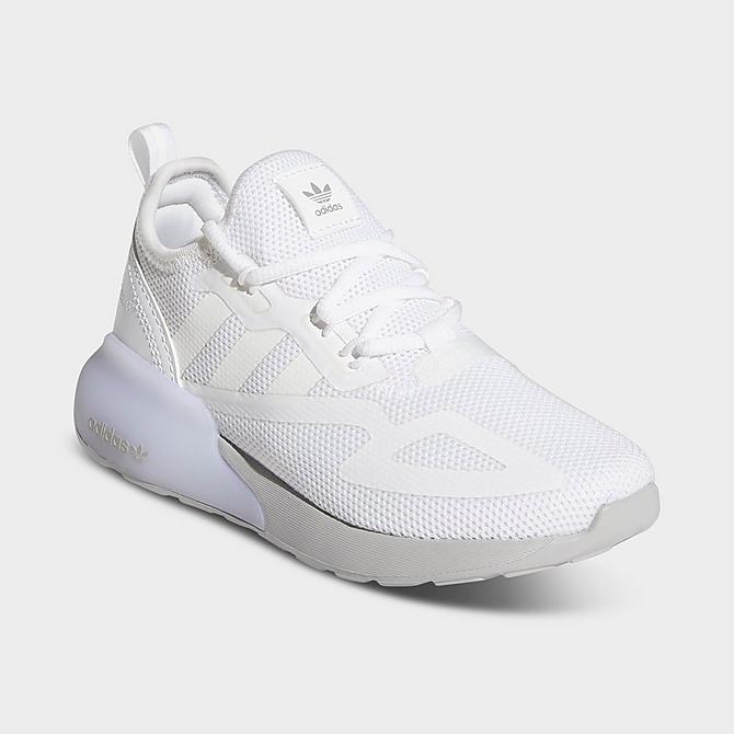 Three Quarter view of Little Kids' adidas Originals ZX 2K Casual Shoes in Cloud White Click to zoom