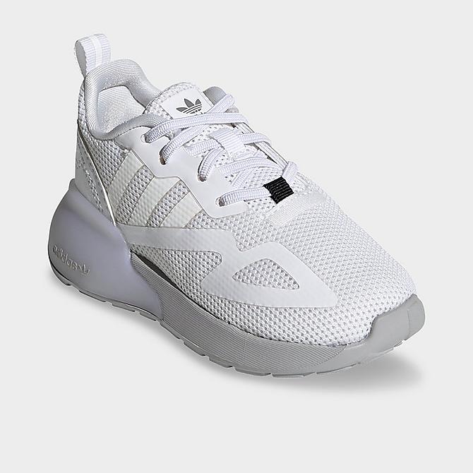 Three Quarter view of Kids' Toddler adidas Originals ZX 2K Casual Shoes in Cloud White/Grey Two Click to zoom