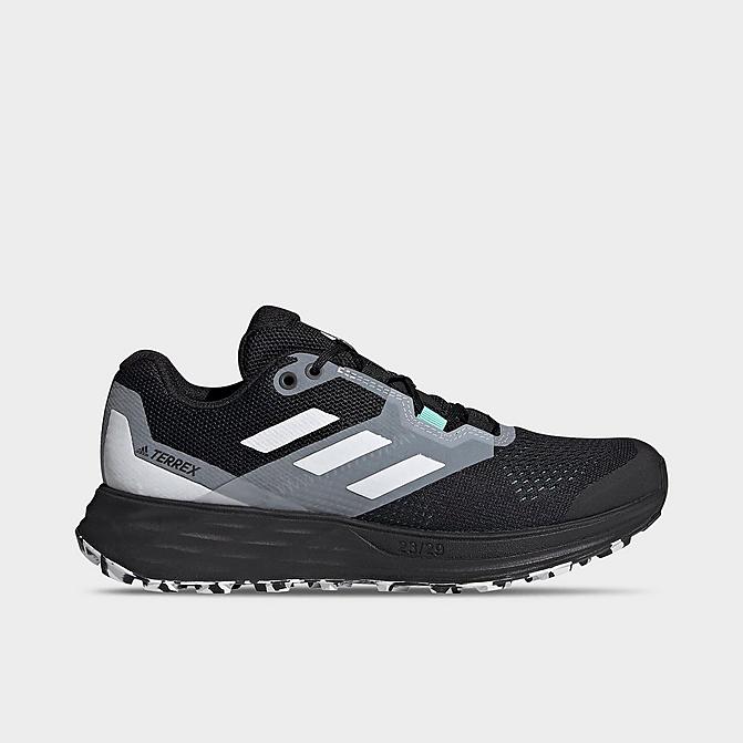 Right view of Women's adidas Terrex Two Flow Trail Running Shoes in Black/Crystal White/Clear Mint Click to zoom