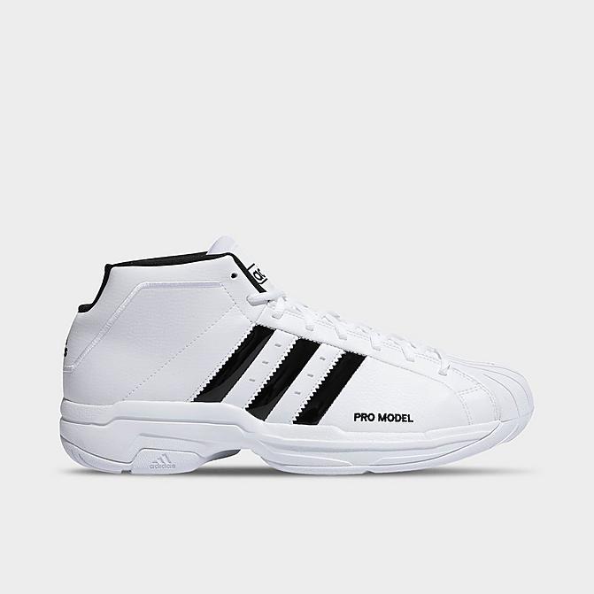 Right view of Men's adidas Pro Model 2G Basketball Shoes in White/Black/White Click to zoom