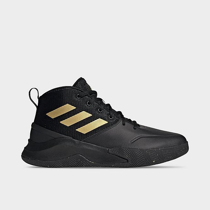 Right view of adidas OwnTheGame Basketball Shoes in Core Black/Matte Gold/Core Black Click to zoom