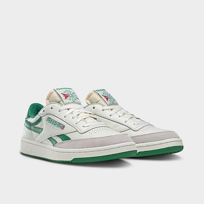 Three Quarter view of Men's Reebok Club C Revenge Vintage Casual Shoes in Chalk/Paperwhite/Glen Green Click to zoom