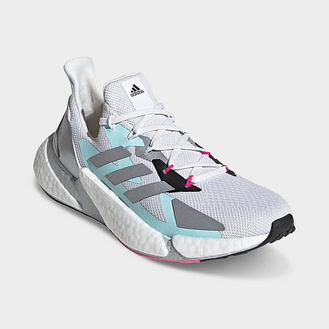 Three Quarter view of Women's adidas X9000L4 BOOST Running Shoes in Crystal White/Silver Metallic/Core Black Click to zoom