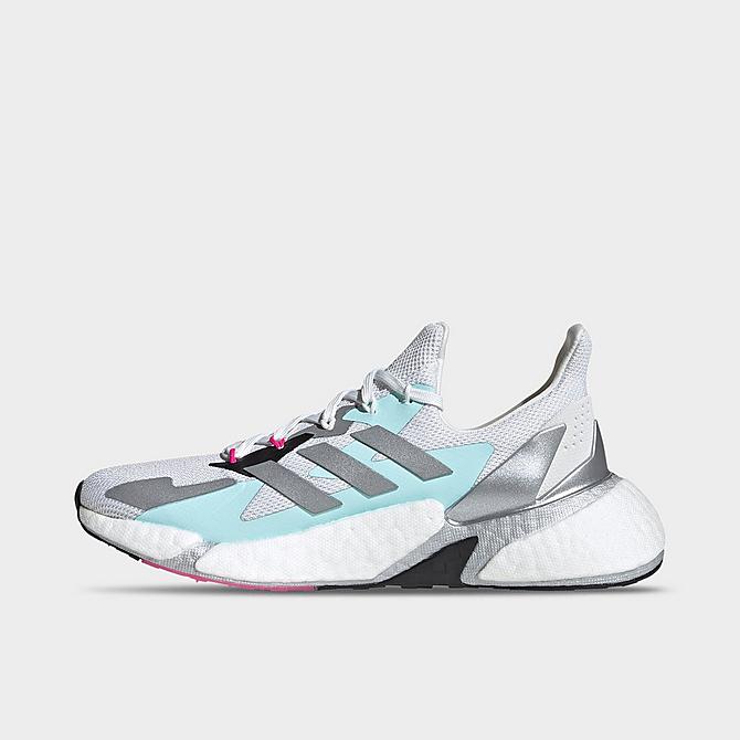 Front view of Women's adidas X9000L4 BOOST Running Shoes in Crystal White/Silver Metallic/Core Black Click to zoom