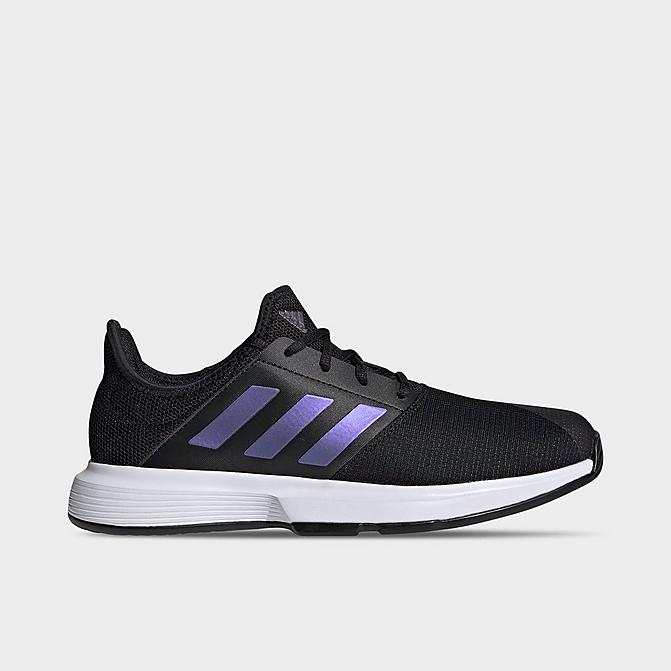 Right view of Men's adidas GameCourt Tennis Shoes in Black/Black/White Click to zoom