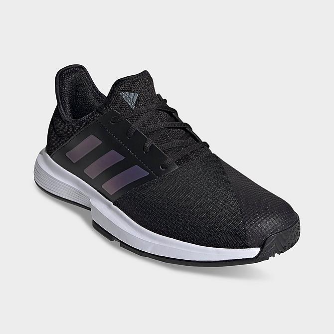 Three Quarter view of Men's adidas GameCourt Tennis Shoes in Black/Black/White Click to zoom