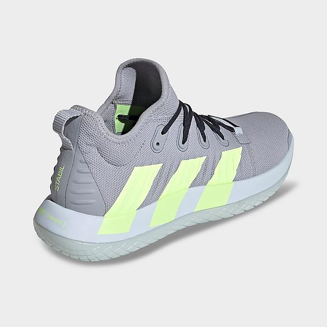 Left view of Men's adidas Stabil Next Gen Primeknit Handball Shoes in Halo Silver/Yellow/Ink Click to zoom