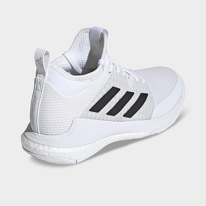 Left view of Women's adidas Crazyflight Mid Volleyball Shoes in White/Black/Silver Metallic Click to zoom