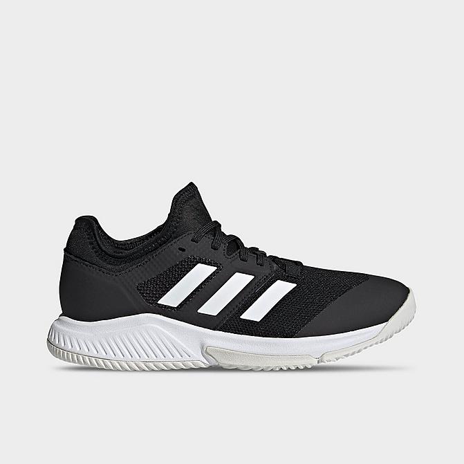 Right view of Women's adidas Court Team Bounce Volleyball Shoes in Black/White/Silver Metallic Click to zoom
