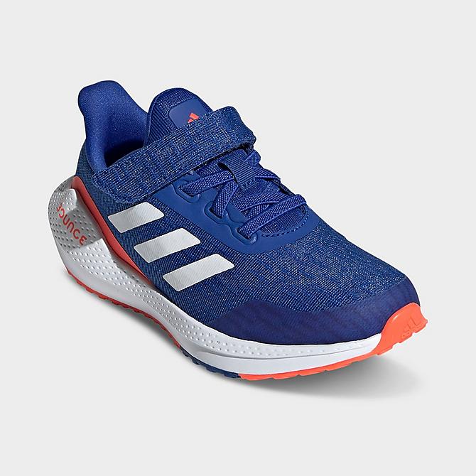 Three Quarter view of Boys' Little Kids' adidas EQ21 Run El K Running Shoes in Royal Blue/Cloud White/Solar Red Click to zoom