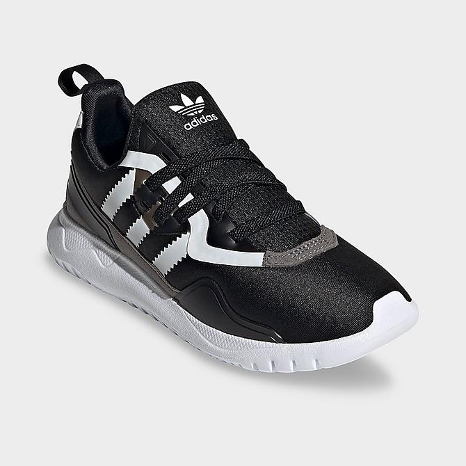 Three Quarter view of Little Kids' adidas Originals Flex Casual Shoes in Black/White/Grey Click to zoom