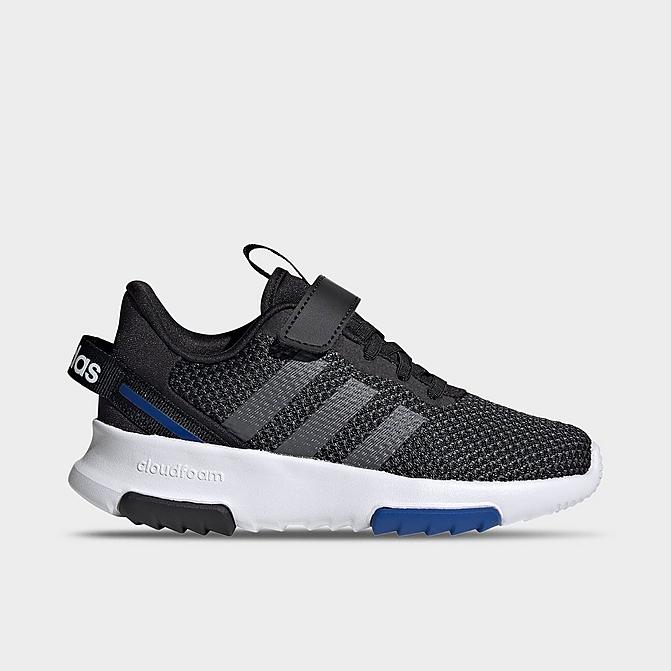 Right view of Boys' Little Kids' adidas Essentials Racer TR 2.0 Casual Shoes in Black/Grey/Team Royal Blue Click to zoom
