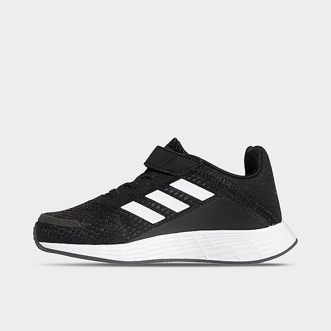 Front view of Little Kids' adidas Duramo SL Hook-and-Loop Running Shoes in Core Black/Cloud White/Grey Six Click to zoom