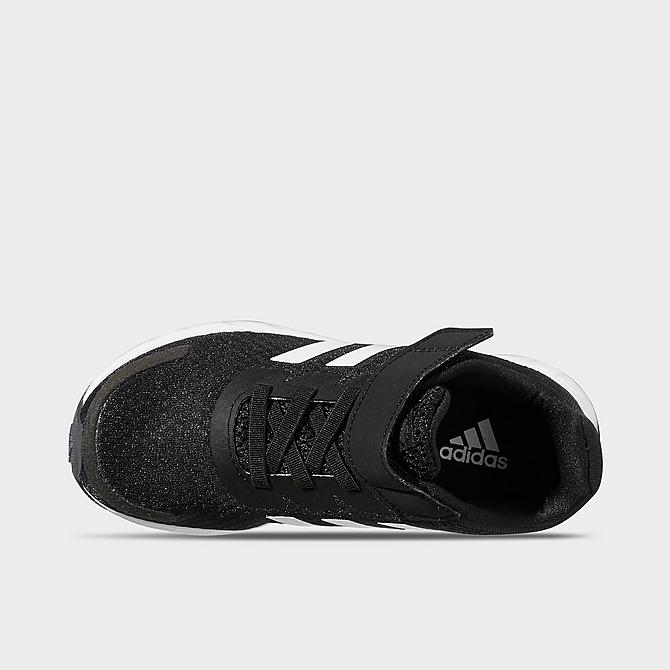 Back view of Little Kids' adidas Duramo SL Hook-and-Loop Running Shoes in Core Black/Cloud White/Grey Six Click to zoom
