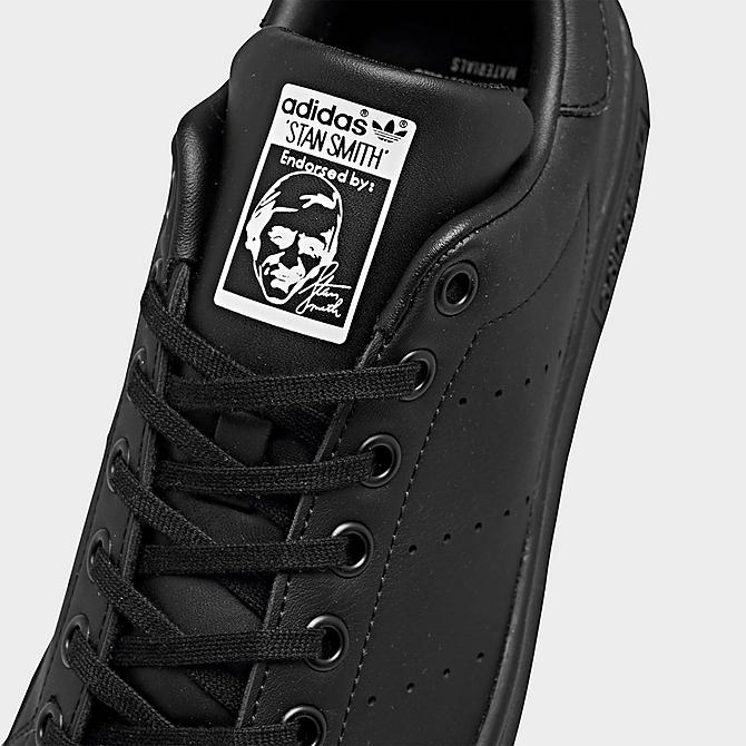 Front view of Big Kids' adidas Originals Stan Smith Primegreen Casual Shoes in Core Black/Core Black/Cloud White Click to zoom