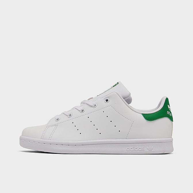 Right view of Little Kids' adidas Originals Stan Smith Primegreen Casual Shoes in Cloud White/Cloud White/Green Click to zoom