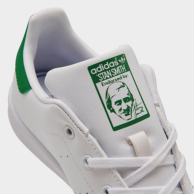 Front view of Little Kids' adidas Originals Stan Smith Primegreen Casual Shoes in Cloud White/Cloud White/Green Click to zoom