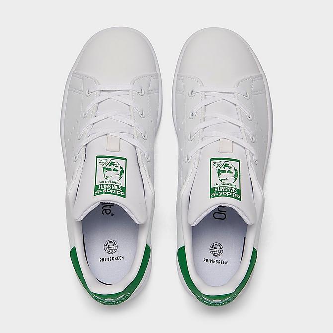 Back view of Little Kids' adidas Originals Stan Smith Primegreen Casual Shoes in Cloud White/Cloud White/Green Click to zoom