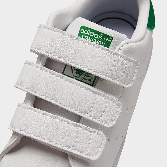 Front view of Kids' Toddler adidas Originals Stan Smith Hook-and-Loop Strap Casual Shoes in Cloud White/Cloud White/Green Click to zoom
