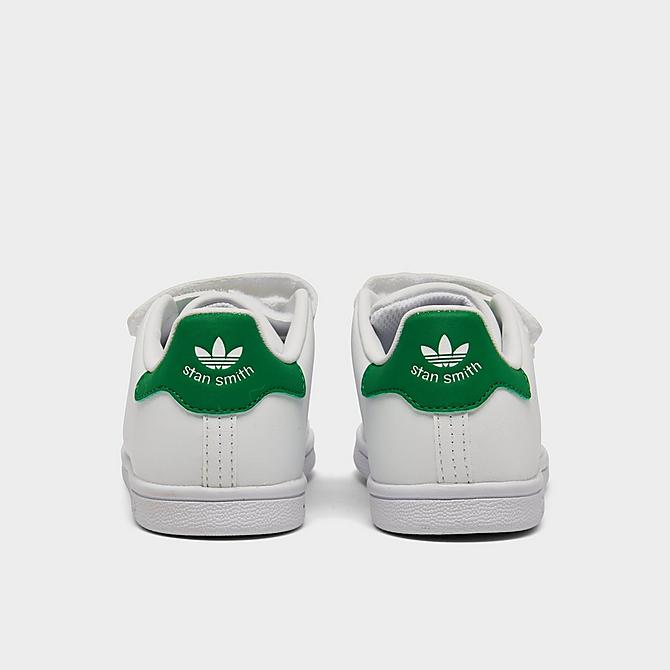 Left view of Kids' Toddler adidas Originals Stan Smith Hook-and-Loop Strap Casual Shoes in Cloud White/Cloud White/Green Click to zoom
