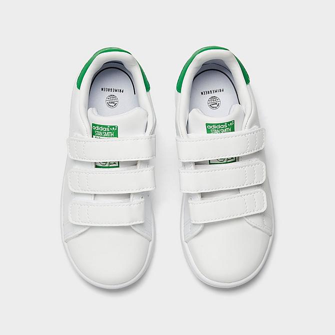 Back view of Kids' Toddler adidas Originals Stan Smith Primegreen Casual Shoes in Cloud White/Cloud White/Green Click to zoom