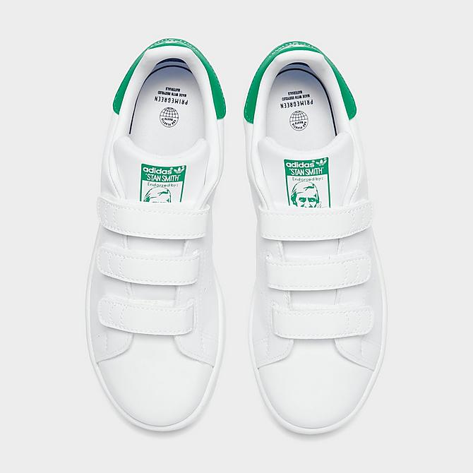 Back view of Little Kids' adidas Originals Stan Smith Primegreen Hook-and-Loop Casual Shoes in Cloud White/Cloud White/Green Click to zoom