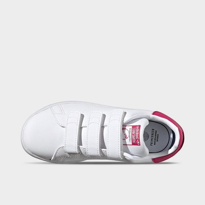 Back view of Little Kids' adidas Originals Stan Smith Hook-And-Loop Casual Shoes in Cloud White/Cloud White/Bold Pink Click to zoom