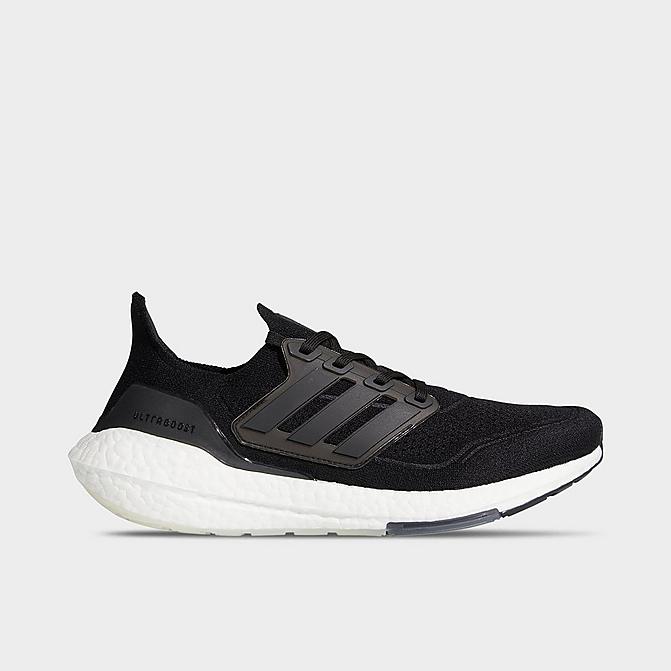Right view of Men's adidas UltraBOOST 21 Running Shoes in Black/Black/Grey Click to zoom