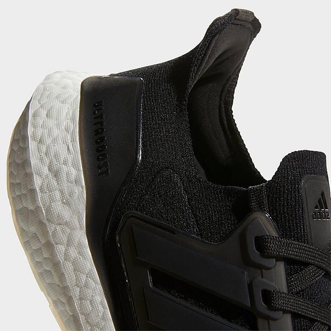 Front view of Men's adidas UltraBOOST 21 Running Shoes in Black/Black/Grey Click to zoom
