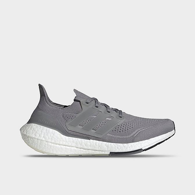 Right view of Men's adidas UltraBOOST 21 Running Shoes in Grey/Grey/Grey Click to zoom