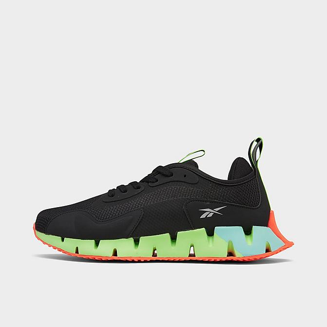 Right view of Men's Reebok Zig Dynamica Running Shoes in Core Black/Neon Mint/Orange Flare Click to zoom