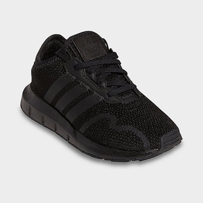 Three Quarter view of Little Kids' adidas Originals Swift Run X Casual Shoes in Core Black Click to zoom