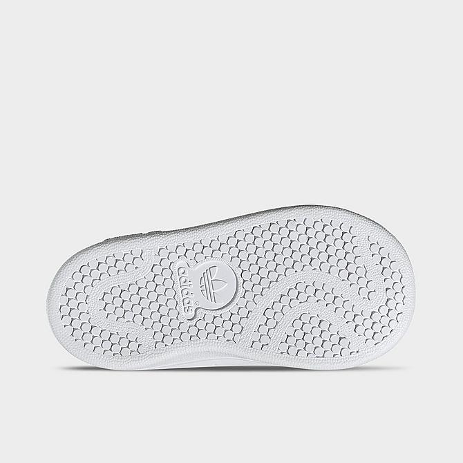 Bottom view of Kids' Toddler adidas Originals Stan Smith Casual Shoes in White/White/White Click to zoom